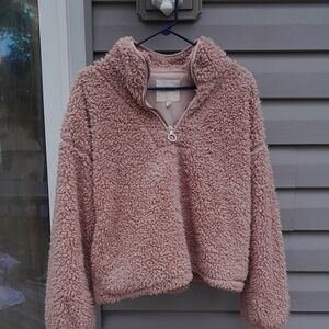 Thread & Supply Pink Sherpa Quarter-Zip Sweater Sz MEDIUM